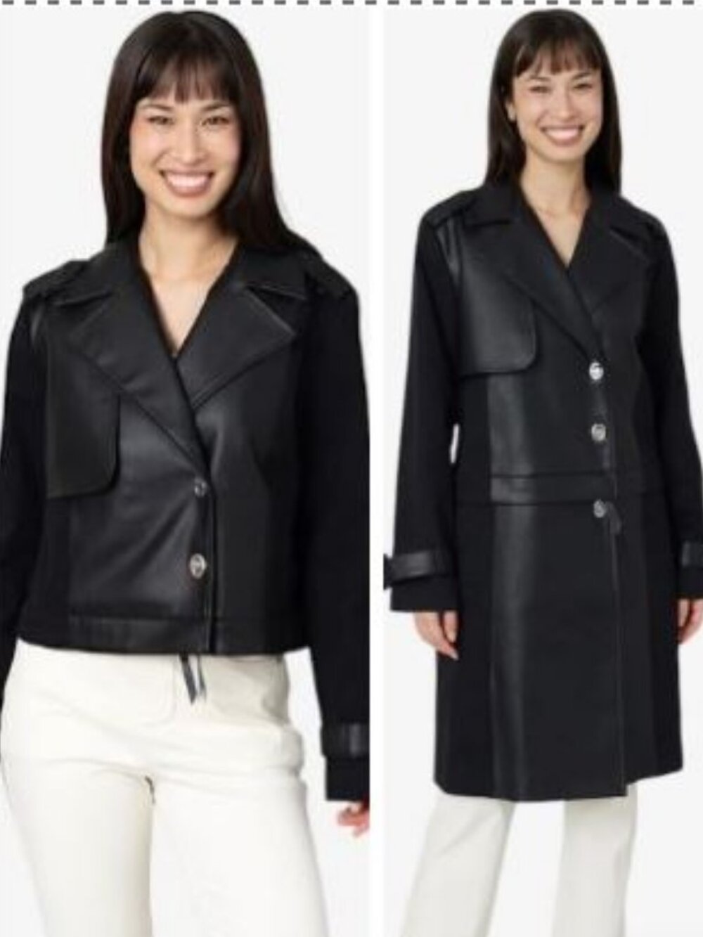 Faux Leather 2-in-1 Trench and Cropped Jacket Jhoan Sebastian Grey NEW 3X